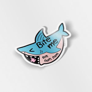 Bite Me "om nom nom" Shark Vinyl Sticker Decorative Stickers Flair Fighter