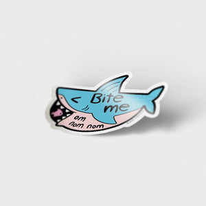 Bite Me "om nom nom" Shark Vinyl Sticker Decorative Stickers Flair Fighter