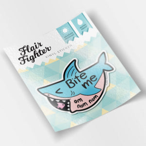 Bite Me "om nom nom" Shark Vinyl Sticker Decorative Stickers Flair Fighter