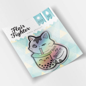 You're My Bestea Boba Cat Holographic Vinyl Sticker (Matcha Green Tea Special Edition) Decorative Stickers Flair Fighter