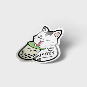 You're My Bestea Boba Cat Vinyl Sticker (Matcha Green Tea Special Edition) Decorative Stickers Flair Fighter