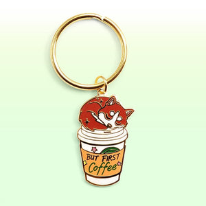 "But First Coffee" Husky Enamel Keychain  Flair Fighter