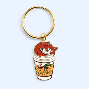 "But First Coffee" Husky Enamel Keychain  Flair Fighter