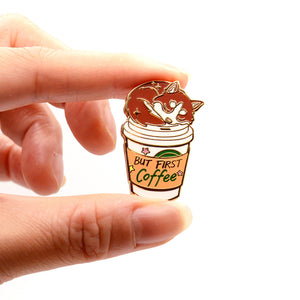 "But First Coffee" Husky Enamel Pin Brooches & Lapel Pins Flair Fighter
