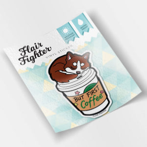 "But First Coffee" Husky Vinyl Sticker Decorative Stickers Flair Fighter