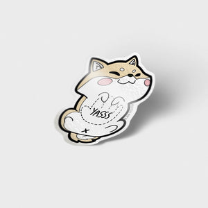 Cream Shiba Inu Belly Rub "Yasss" Vinyl Sticker Decorative Stickers Flair Fighter
