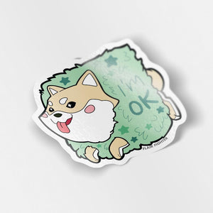 Cream Shiba Inu Stuck in Bush "I'm OK" Vinyl Sticker Decorative Stickers Flair Fighter