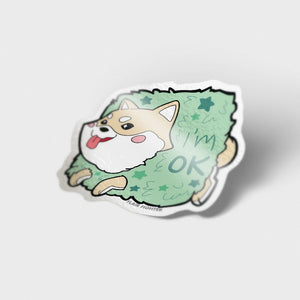 Cream Shiba Inu Stuck in Bush "I'm OK" Vinyl Sticker Decorative Stickers Flair Fighter