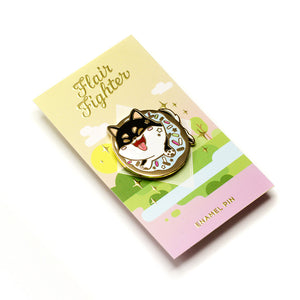 Black & Tan Shiba Inu Donut Enamel Pin Brooches & Lapel Pins Flair Fighter