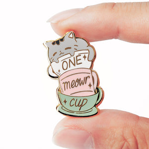 One Meowr Cup Cat Enamel Pin Brooches & Lapel Pins Flair Fighter