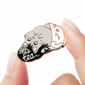Spill the Tea Cat Enamel Pin Brooches & Lapel Pins Flair Fighter