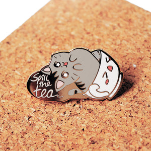 Spill the Tea Cat Enamel Pin Brooches & Lapel Pins Flair Fighter