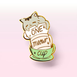 One Meowr Cup Cat Enamel Pin Brooches & Lapel Pins Flair Fighter