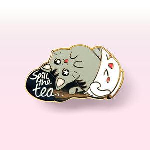 Spill the Tea Cat Enamel Pin Brooches & Lapel Pins Flair Fighter