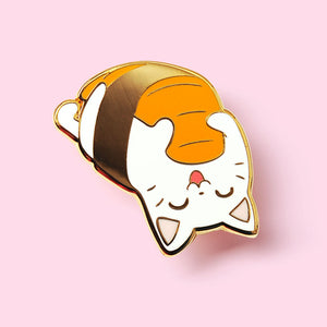 Upside Down Salmon Sushi Cat Enamel Pin Brooches & Lapel Pins Flair Fighter