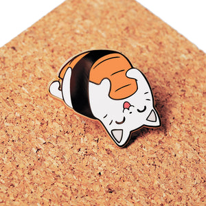 Upside Down Salmon Sushi Cat Enamel Pin Brooches & Lapel Pins Flair Fighter