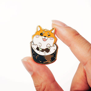 Red Shiba Inu Maki Sushi Roll Enamel Pin Brooches & Lapel Pins Flair Fighter