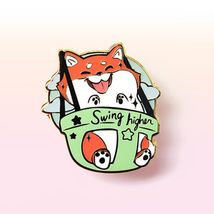 Red Shiba Inu Swing Higher Enamel Pin Brooches & Lapel Pins Flair Fighter