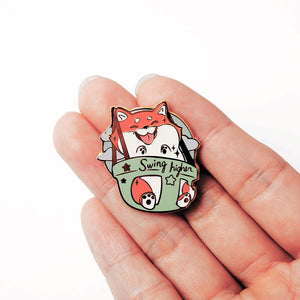 Red Shiba Inu Swing Higher Enamel Pin Brooches & Lapel Pins Flair Fighter