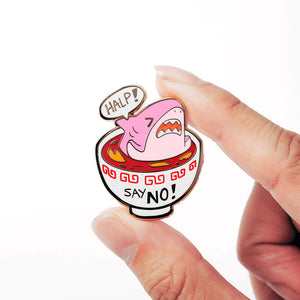 "Say No!" to Shark Fin Soup Enamel Pin Brooches & Lapel Pins Flair Fighter