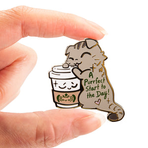 A Purrfect Start To The Day S*Bucks Version (Scottish Fold Cat) Enamel Pin Brooches & Lapel Pins Flair Fighter