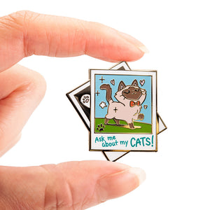 Ask Me About My Cats! (Tonkinese Cat) Enamel Pin Brooches & Lapel Pins Flair Fighter