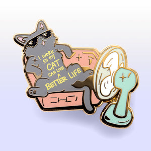 I Work So My Cat Can Live A Better Life (Korat Cat) Enamel Pin Brooches & Lapel Pins Flair Fighter