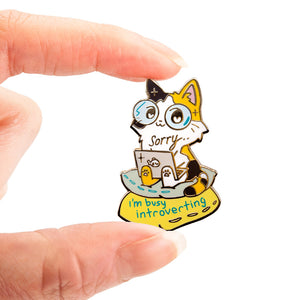 Sorry I'm Busy Introverting (Calico Cat) Enamel Pin Brooches & Lapel Pins Flair Fighter