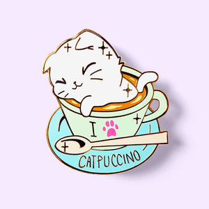 I Love Catpuccino Coffee Cat Enamel Pin Brooches & Lapel Pins Flair Fighter