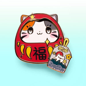 Daruma Cat Enamel Pin Brooches & Lapel Pins Flair Fighter