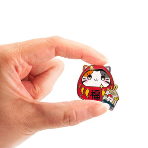 Daruma Cat Enamel Pin Brooches & Lapel Pins Flair Fighter