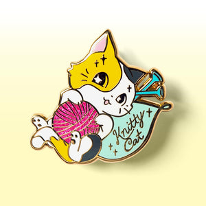 Knitty Calico Cat Enamel Pin Brooches & Lapel Pins Flair Fighter