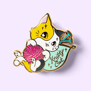 Knitty Calico Cat Enamel Pin Brooches & Lapel Pins Flair Fighter