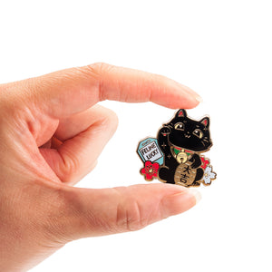 Lucky Cat (Black) Maneki-Neko Enamel Pin Brooches & Lapel Pins Flair Fighter