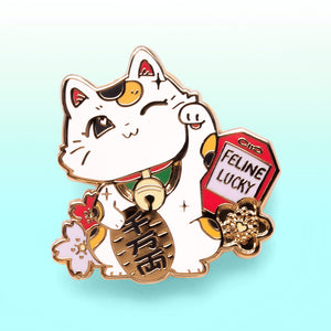 Lucky Cat (White) Maneki-Neko Enamel Pin Brooches & Lapel Pins Flair Fighter