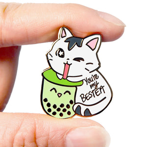 You're My Bestea Boba Cat Enamel Pin (Matcha Green Tea Special Edition) Brooches & Lapel Pins Flair Fighter
