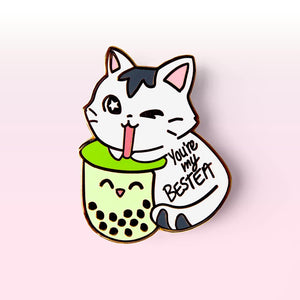 You're My Bestea Boba Cat Enamel Pin (Matcha Green Tea Special Edition) Brooches & Lapel Pins Flair Fighter