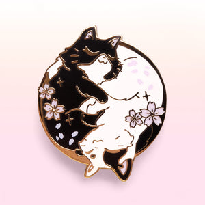 Sakura Yin Yang Cats Enamel Pin Brooches & Lapel Pins Flair Fighter