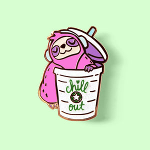 Chill Out Sloth Coffee Enamel Pin Brooches & Lapel Pins Flair Fighter