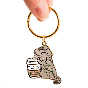 A Purrfect Start To The Day S*Bucks Version (Scottish Fold Cat) Keychain  Flair Fighter