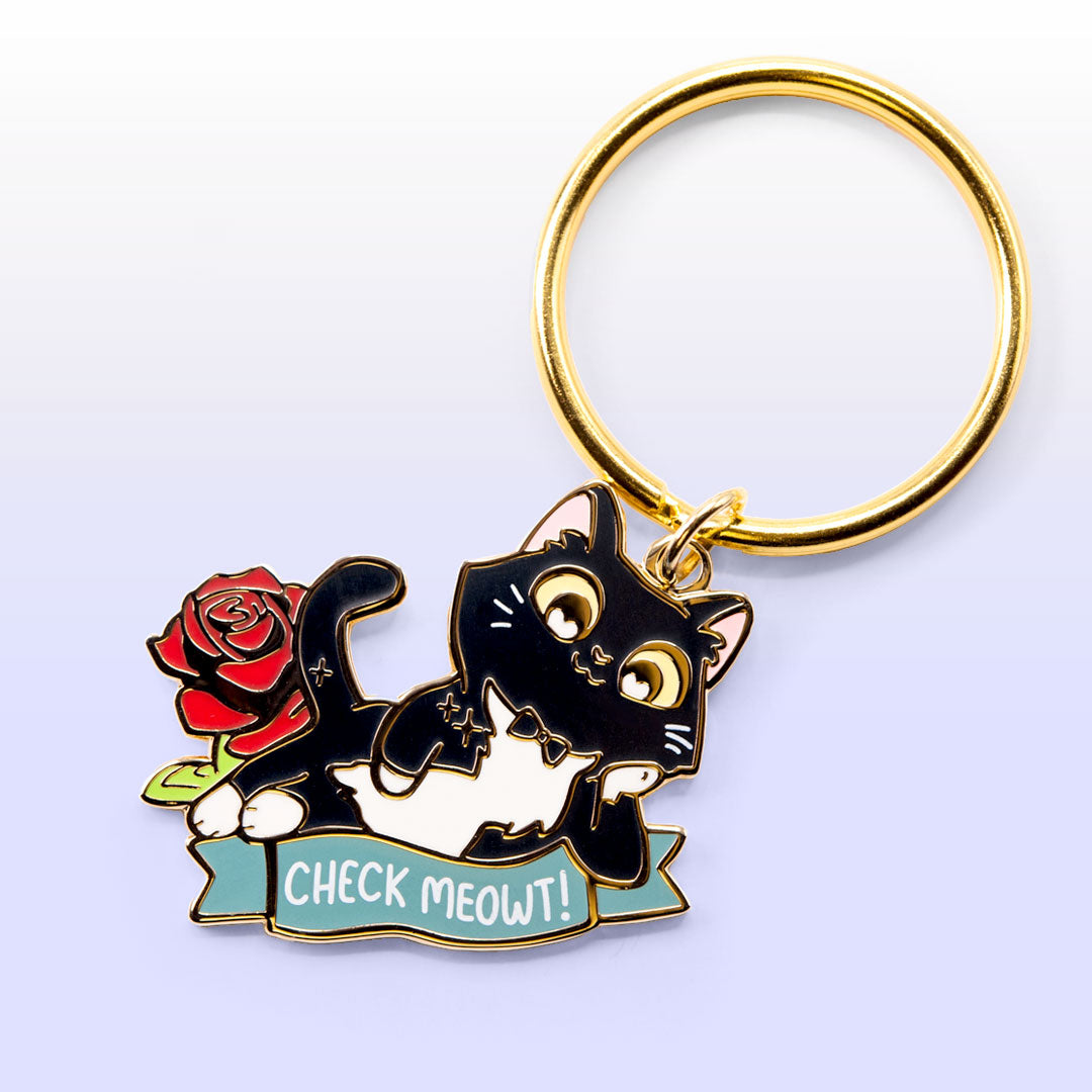 Check Meowt (Tuxedo Cat) Keychain Keychain Flair Fighter   