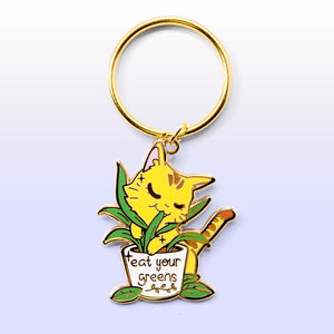 Eat Your Greens (Orange Tabby Cat) Keychain  Flair Fighter