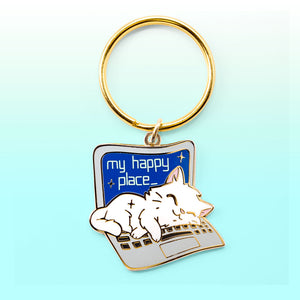 My Happy Place Laptop (Russian White Cat) Keychain  Flair Fighter