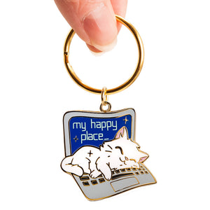 My Happy Place Laptop (Russian White Cat) Keychain  Flair Fighter