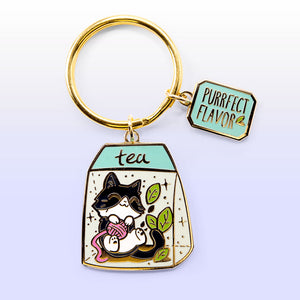Purrfect Flavor Tea (Tuxedo Cat) Keychain  Flair Fighter