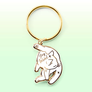 Stay Weird (White Burmilla Cat) Keychain  Flair Fighter