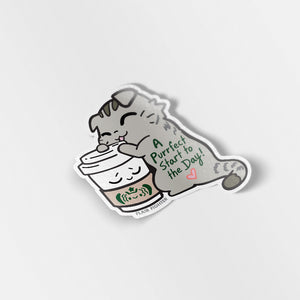 A Purrfect Start To The Day S*Bucks Version (Scottish Fold Cat) Vinyl Sticker Decorative Stickers Flair Fighter