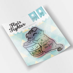 A Purrfect Start To The Day S*Bucks Version (Scottish Fold Cat) Holographic Vinyl Sticker Decorative Stickers Flair Fighter