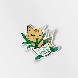 Eat Your Greens (Orange Tabby Cat) Vinyl Sticker Decorative Stickers Flair Fighter