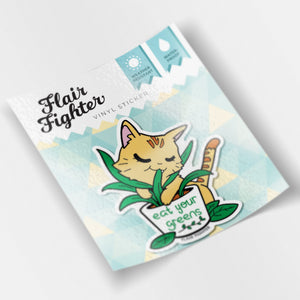 Eat Your Greens (Orange Tabby Cat) Vinyl Sticker Decorative Stickers Flair Fighter